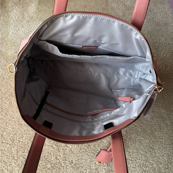 Tumi Pink Leather Zip-Top Tote Work Laptop Bag Travel Purse - Picture 3 of 10